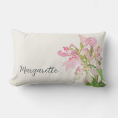 Pink Orchid Floral Design – Elegant Botanical Art ランバークッション (正面)