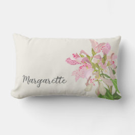 Pink Orchid Floral Design – Elegant Botanical Art ランバークッション