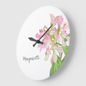 Pink Orchid Floral Design – Elegant Botanical Art ラージ壁時計 (傾斜)