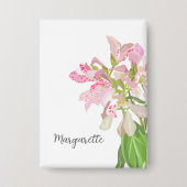 Pink Orchid Floral Design – Elegant Botanical Art 缶バッジ (正面)