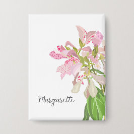 Pink Orchid Floral Design – Elegant Botanical Art 缶バッジ