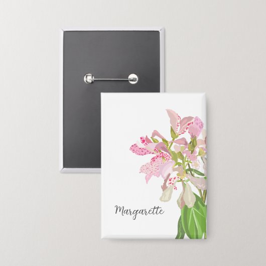 Pink Orchid Floral Design – Elegant Botanical Art 缶バッジ (正面/裏面)