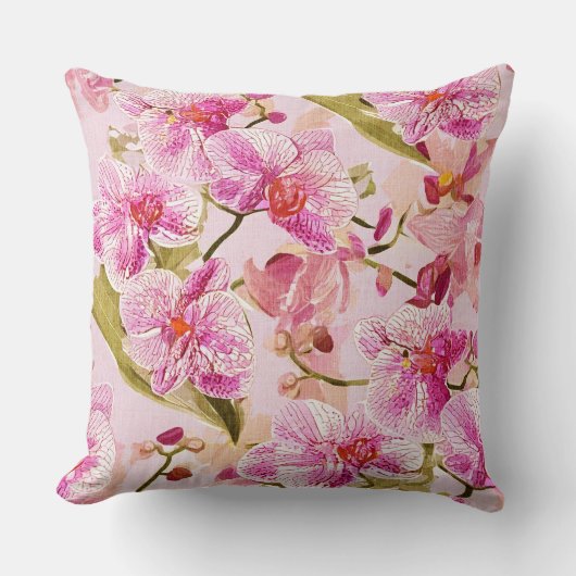 pink orchid floral pattern クッション (正面)