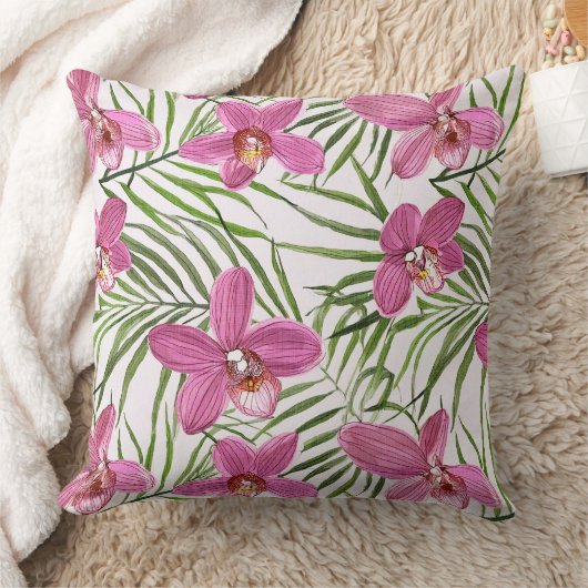 pink orchid floral pattern クッション (ブランケット)