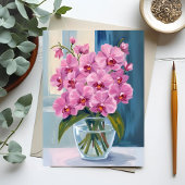 Pink Orchid Flower Bouquet Watercolor Card