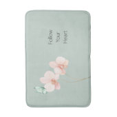 Pink Orchid Flowers Mint Green Butterfly バスマット (正面縦)