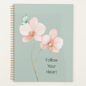 Pink Orchid Flowers Mint Green Butterfly プランナー手帳 (正面)