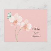 Pink Orchid Flowers Mint Green Butterfly ポストカード (正面)