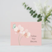 Pink Orchid Flowers Mint Green Butterfly ポストカード (スタンド正面)