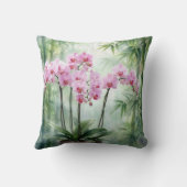 Pink Orchid Plant On Bamboo Background クッション (裏面)