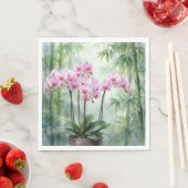 Pink Orchid Plant On Bamboo Background スタンダードランチョンナプキン (インサイチュ)