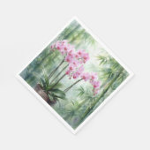 Pink Orchid Plant On Bamboo Background スタンダードランチョンナプキン (角)