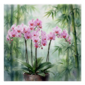 Pink Orchid Plant On Bamboo Background ポスター (正面)