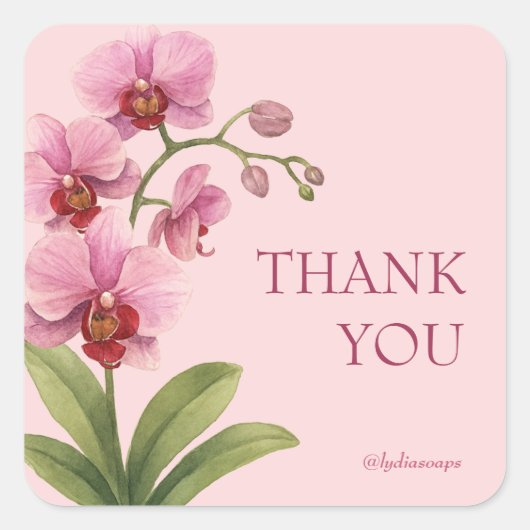 Pink Orchid Square Business Thank You Sticker スクエアシール (正面)