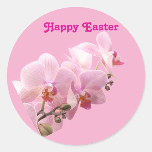 Pink Orchids “Happy Easter” Sticker ラウンドシール (正面)