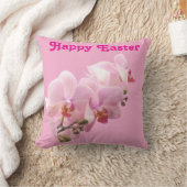 Pink Orchids “Happy Easter” Throw Pillow クッション (ブランケット)