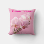 Pink Orchids “Happy Easter” Throw Pillow クッション (正面)