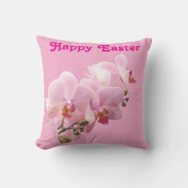 Pink Orchids “Happy Easter” Throw Pillow クッション