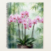 Pink Orchids On Green Bamboo Background プランナー手帳 (正面)