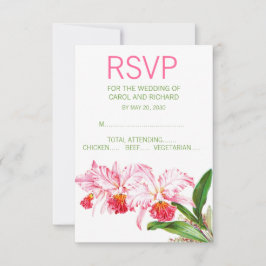 Pink Orchids Watercolor Wedding 出欠カード