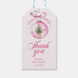 Pink Ornament Christmas Baby Shower Thank You ギフトタグ