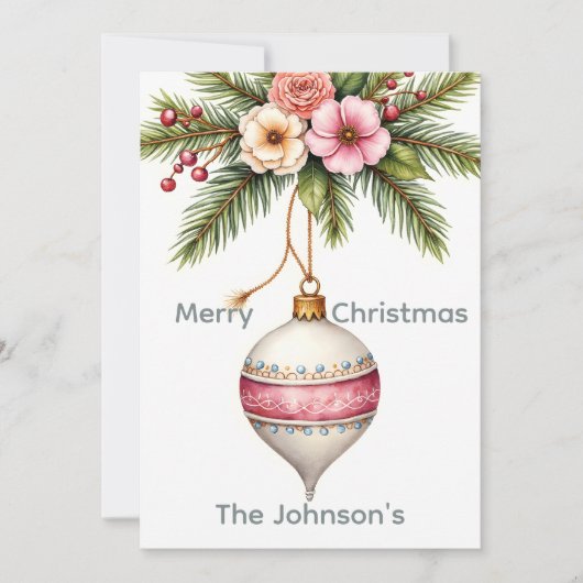 Pink Ornament Christmas Photo シーズンカード (正面)