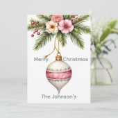 Pink Ornament Christmas Photo シーズンカード (スタンド正面)