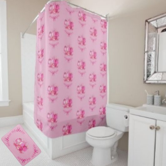 Pink Ornament Cluster Mat Holiday Bow Accent バスマット