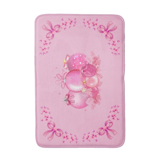 Pink Ornament Cluster Mat Holiday Bow Accent  バスマット (正面縦)