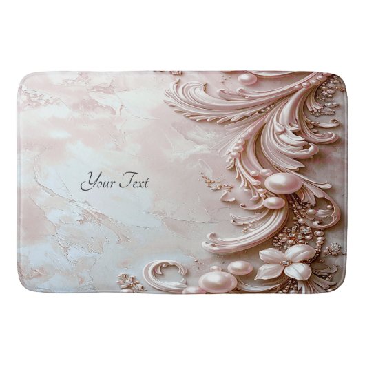 Pink Ornate Pearl and Floral Bath Mat バスマット (正面)