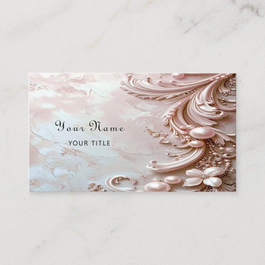 Pink Ornate Pearl and Floral Business Card 名刺 (正面)