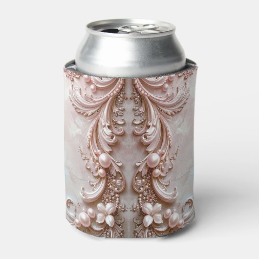 Pink Ornate Pearl and Floral Can Cooler 缶クーラー (缶正面)