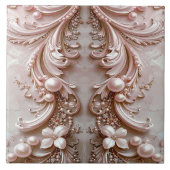 Pink Ornate Pearl and Floral Ceramic Tile タイル (正面)