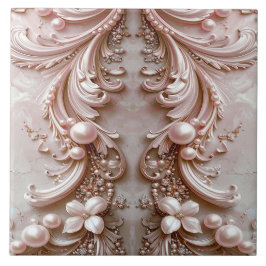 Pink Ornate Pearl and Floral Ceramic Tile タイル