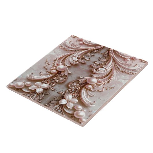 Pink Ornate Pearl and Floral Ceramic Tile タイル (側面)