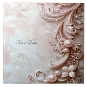 Pink Ornate Pearl and Floral Ceramic Tile タイル (正面)