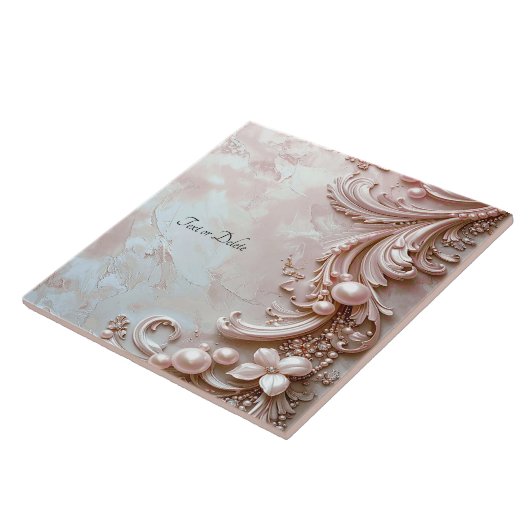 Pink Ornate Pearl and Floral Ceramic Tile タイル (側面)