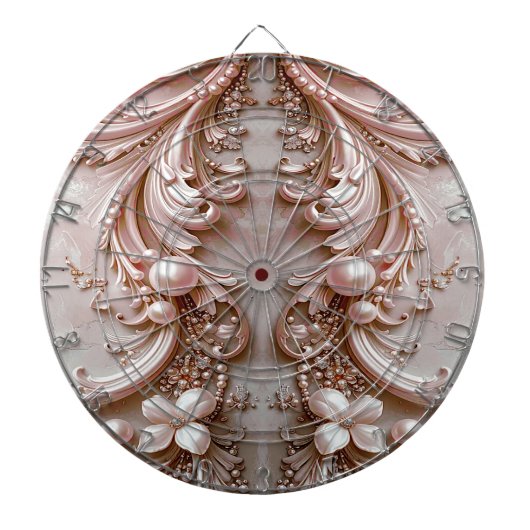 Pink Ornate Pearl and Floral Dartboard ダーツボード (正面)