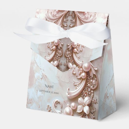 Pink Ornate Pearl and Floral Favor Box フェイバーボックス (正面サイド)