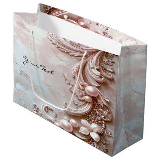 Pink Ornate Pearl and Floral Gift Bag ラージペーパーバッグ