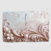 Pink Ornate Pearl and Floral Golf Towel ゴルフタオル (横)
