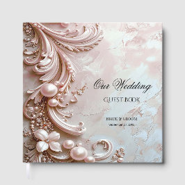 Pink Ornate Pearl and Floral Guest Book ゲストブック