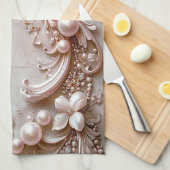 Pink Ornate Pearl and Floral Kitchen Towel キッチンタオル (四つ折り)