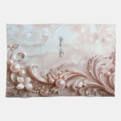 Pink Ornate Pearl and Floral Kitchen Towel キッチンタオル (横)