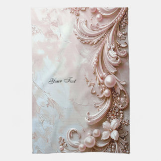 Pink Ornate Pearl and Floral Kitchen Towel キッチンタオル