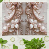 Pink Ornate Pearl and Floral Kitchen Towel キッチンタオル (折り畳み)