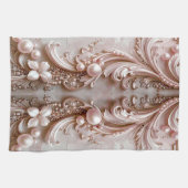 Pink Ornate Pearl and Floral Kitchen Towel キッチンタオル (横)