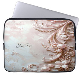 Pink Ornate Pearl and Floral Laptop Sleeve ラップトップスリーブ