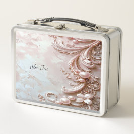 Pink Ornate Pearl and Floral Lunchbox メタルランチボックス