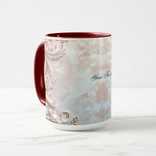 Pink Ornate Pearl and Floral Mug マグカップ (正面左)